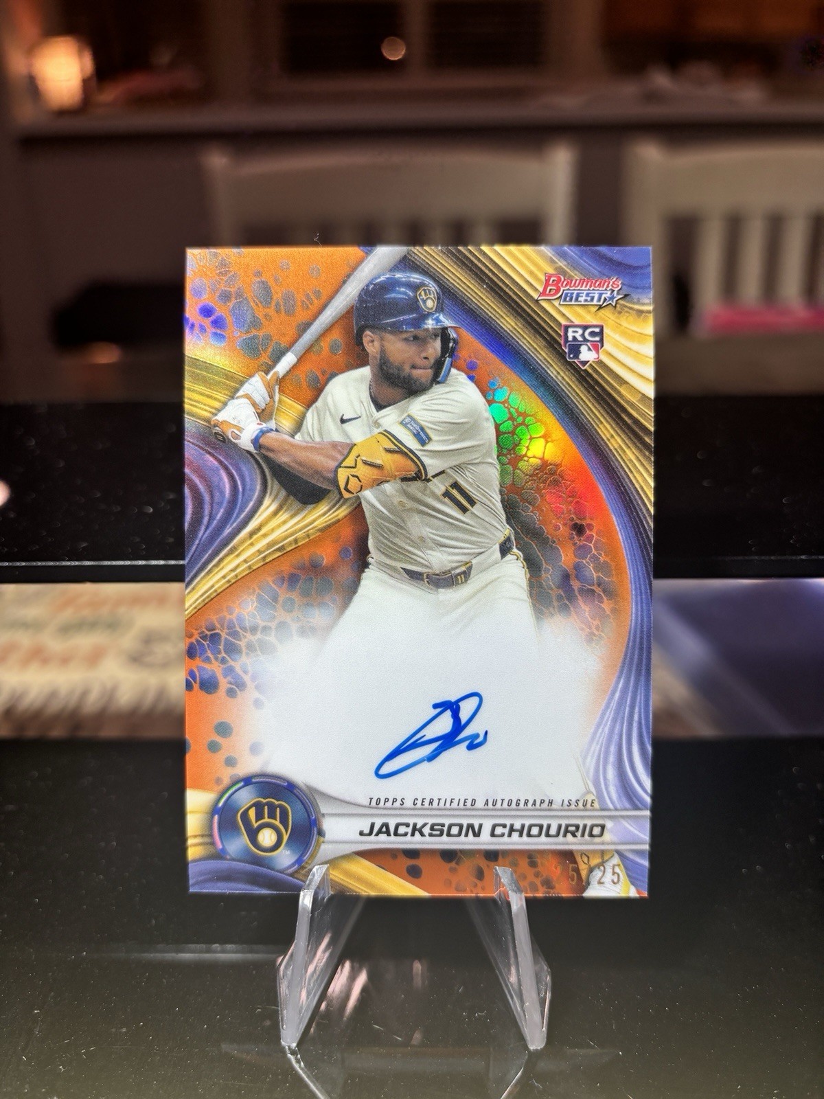 2024 Bowman's Best Jackson Chourio Orange Refractor Auto RC /25 Brewers SSP