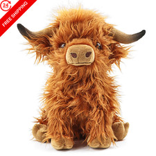 Toaje Highland Cow Stuffed Animal Realistic Scottish 10.8 Inch, Brown