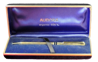 ''Aurora'' MARCO POLO Sterling Silber & schwarze Emaille italienischer Kugelschreiber um 1981