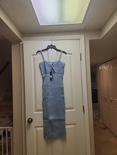Light Blue Spaghetti Strap Bodycon Dress With  Splits On Both Sides