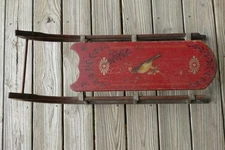 antique 19th century hand painted wooden sled bird & floral motif signed MLIM