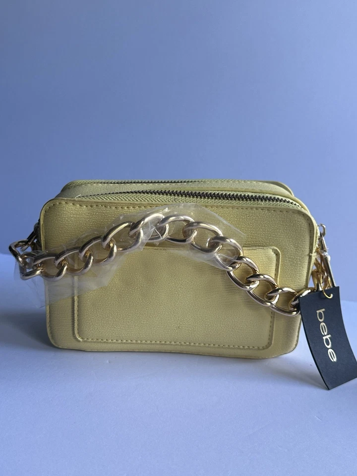 Bebe Women's Gianna Camera Shoulder Bag with Gold Chain Butter NWT - Изображение 4 из 4
