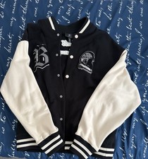 H&M Varsity Bomber Jacket Black White Men’s Size S Oversized Fits M