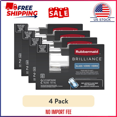 SALE ~ 4 Pack Rubbermaid Brilliance 3.2 Cup Glass Food Storage Containers Lids