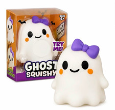Ghost Squishy Ghost Squishy Squeeze Toy White w/ Purple Bow in Box Ages 6 