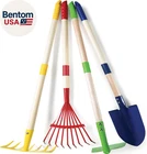 Kids Garden Tool Set Toy 4-Piece - Shovel, Rake, Hoe, Leaf Rake, Wooden Gardenin