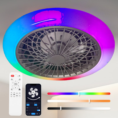 RGB LED Ventilator Deckenleuchte Deckenventilator mit Fernbedienung Schlafzimmer