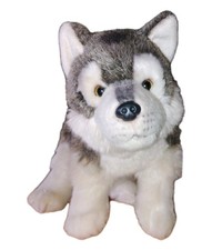 Demdaco Gray Wolf/Husky Dog Lovey 2017 Small Plush Stuffed Toy 16" Long 8" Tall