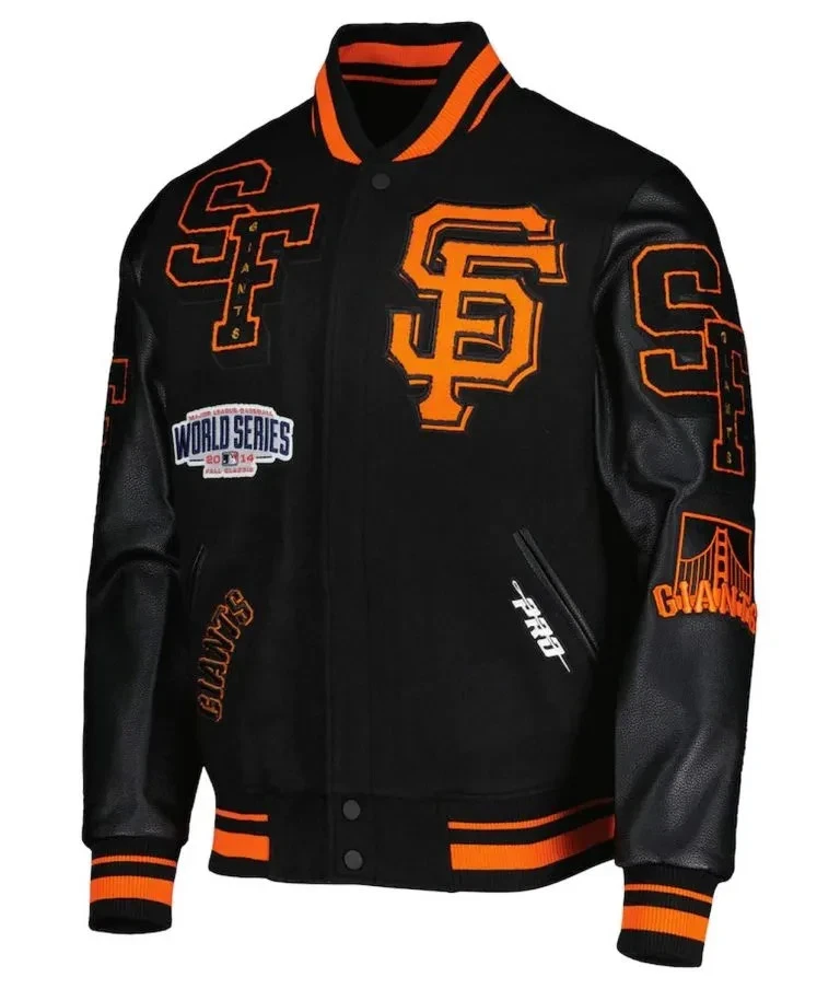 San Francisco Giants Full-Zip Varsity Black Wool Sleeves Baseball Jacket