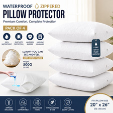 Waterproof Pillow Protector Zippered Pack of 2 Quilted Pillow Soft Cover