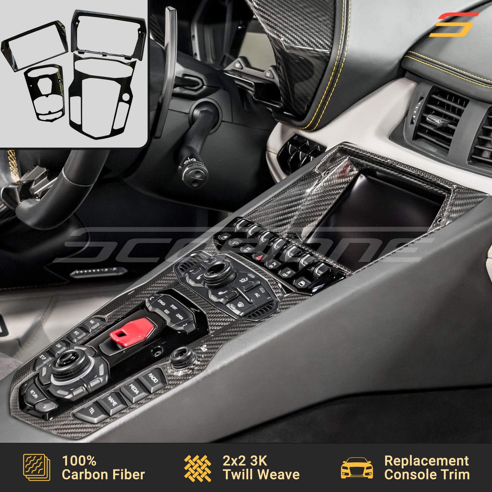 Scopione Carbon Center Console Screen Control Trim Kit for Lamborghini Aventador