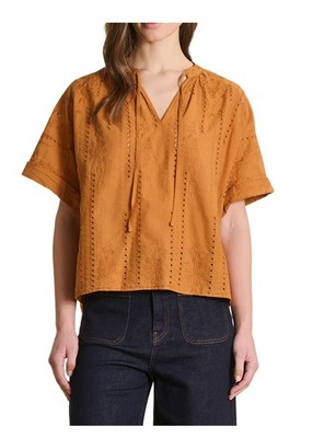 TO-FELINA-A LA FEE MARABOUTEE Bluse Ocker bestickt Made in Italy