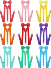 9 Sets Solid Color Men's Suspender Bow Tie Set Elastic Bow Tie Adjustable Bow...