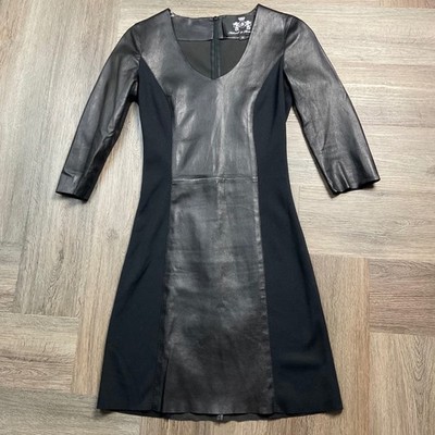Schunk & Rosenfeld Lamb Leather Panel Shift Dress EU 36 Small Moto Classy Edgy