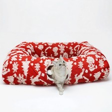 Red Extra Large Cat Tunnel Bed Indoor Warm Mat Cave Donut Tube Toy Decor