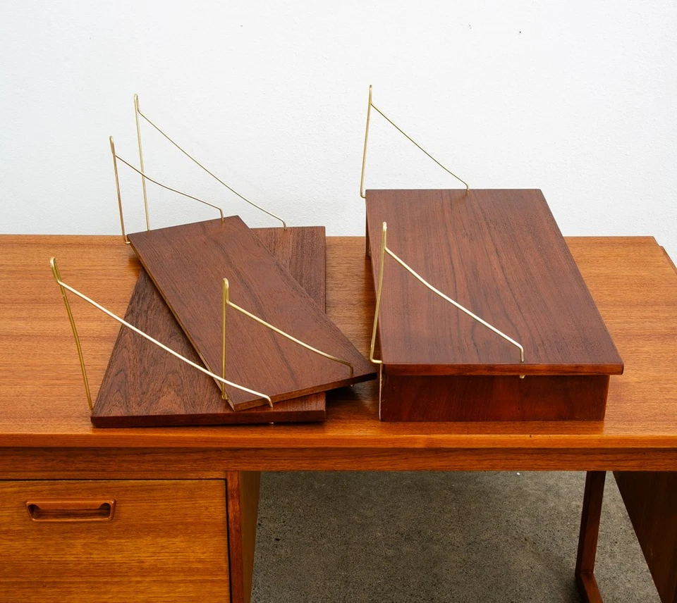 Unidad de pared moderna danesa de mediados de siglo 1 bahía cajón de teca gabinete de escritorio estante modular Foto 3 de 4