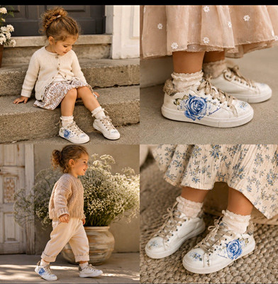 CUTEST Monnalisa Girls Sneaker White/Blue Floral Zipper EU29 US10 PriceFirm