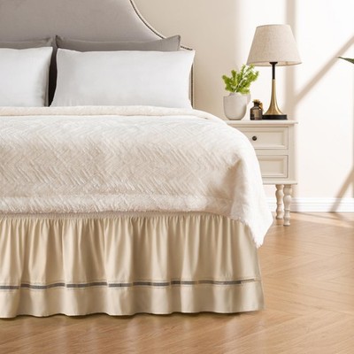 MIYE Wrap Around Ruffled Lace Bed Skirt, Elastic Dust Ruffle with Adjustable ...
