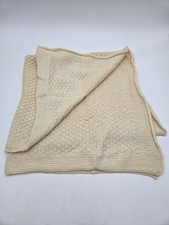 Vintage 1970s Cream Knit Baby Blanket 31x31 Soft Textured Handmade Style