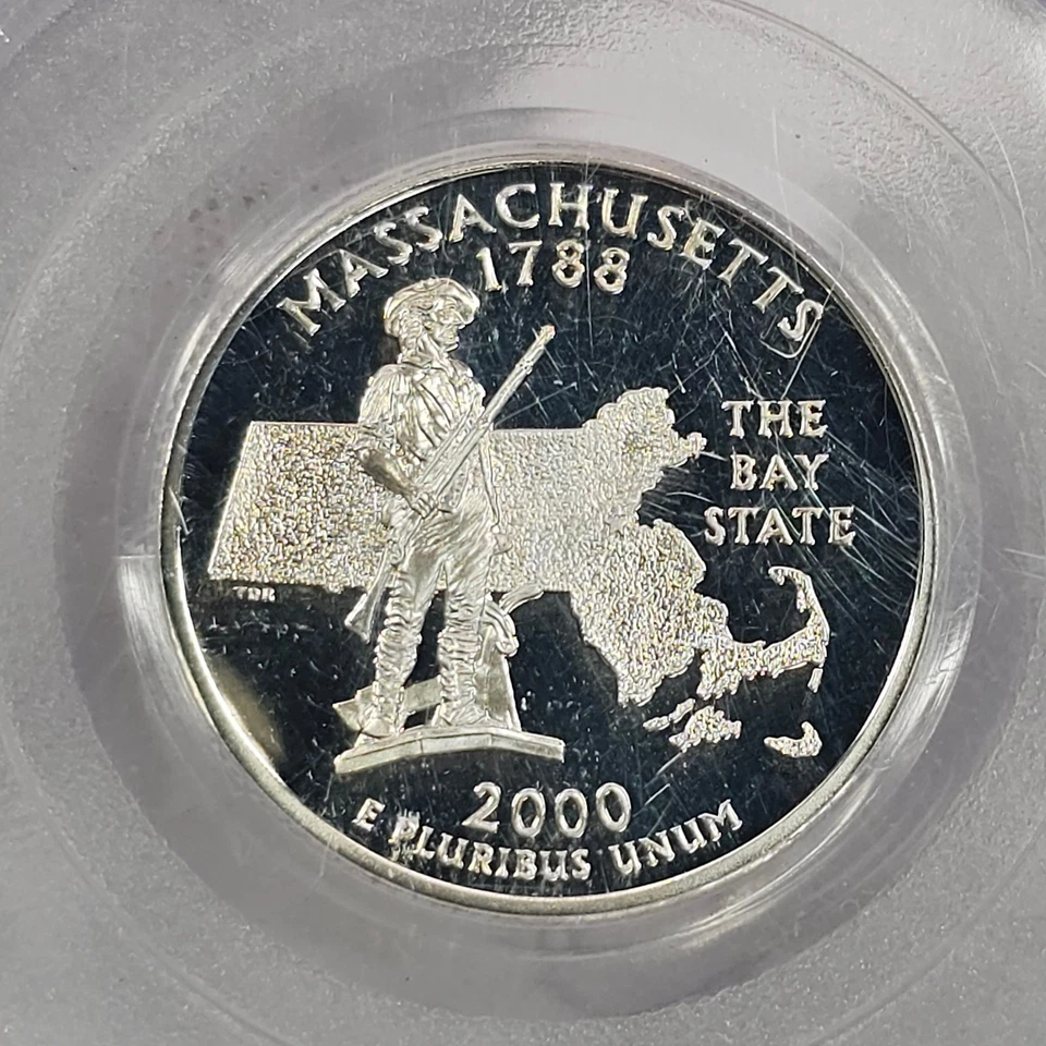 2000-S 25c Silver Proof Massachusetts Washington Quarter PCGS PF69 PR69DCAM - Image 4 of 4