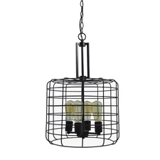 587337 Ajax Industrial Modern 4-Light Indoor Chandelier Metal Wire Cage for E...