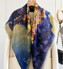 Pure Cashmere Silk Bandanna Scarf Wrap ancient city Print Square Shawl 200X100cm