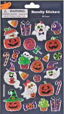 24 ct Novelty Stickers Halloween Spooky Themed Bats Spiders Ghosts Pumpkins Cake