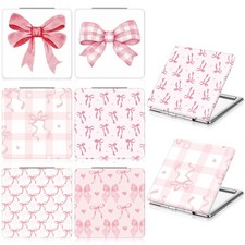 6 PCS Pink Bow Compact Mirror 1X/2X Magnifying Square Preppy Gift Purse