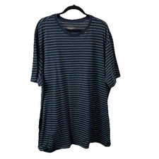 Foundry Shirt Young Mens 3XL Blue Green Striped Crew Neck Short Sleeve