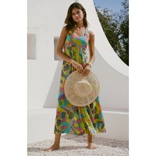 Anthropologie The Piper Bandeau Maxi Dress Size XXS Green Butterfly Print