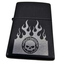 Vtg Rare Zippo Lighter Harley Davidson Willie G Skull Flames Matte Black 2002