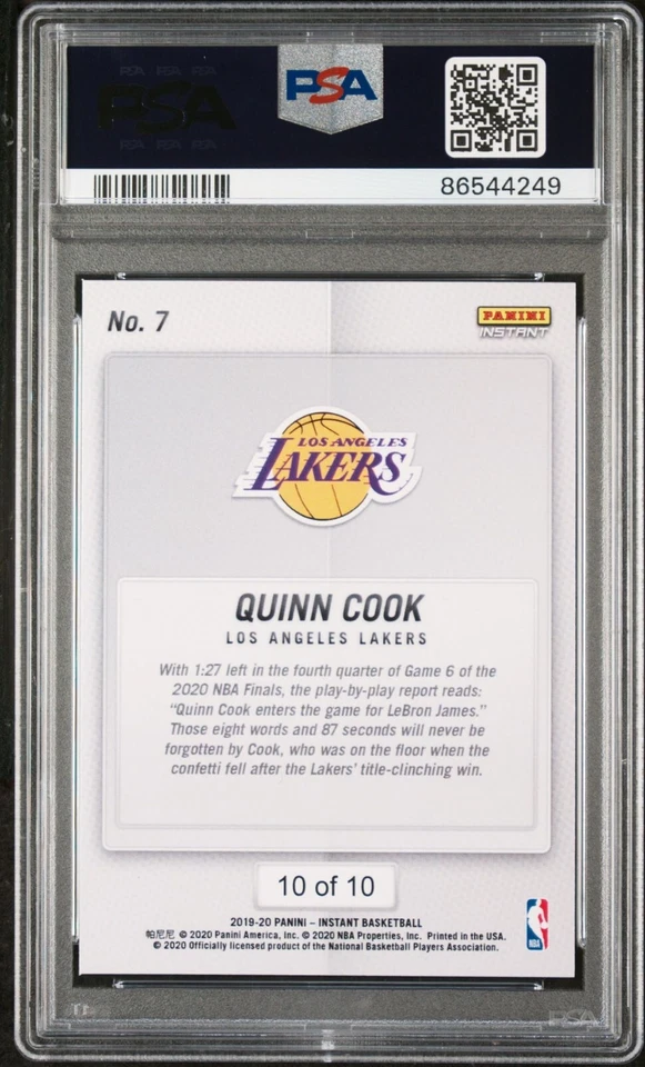 Quinn Cook 2020 Panini LA Lakers NBA Champions #7 Green Card 10/10 PSA 9 Mint - Image 4 of 4