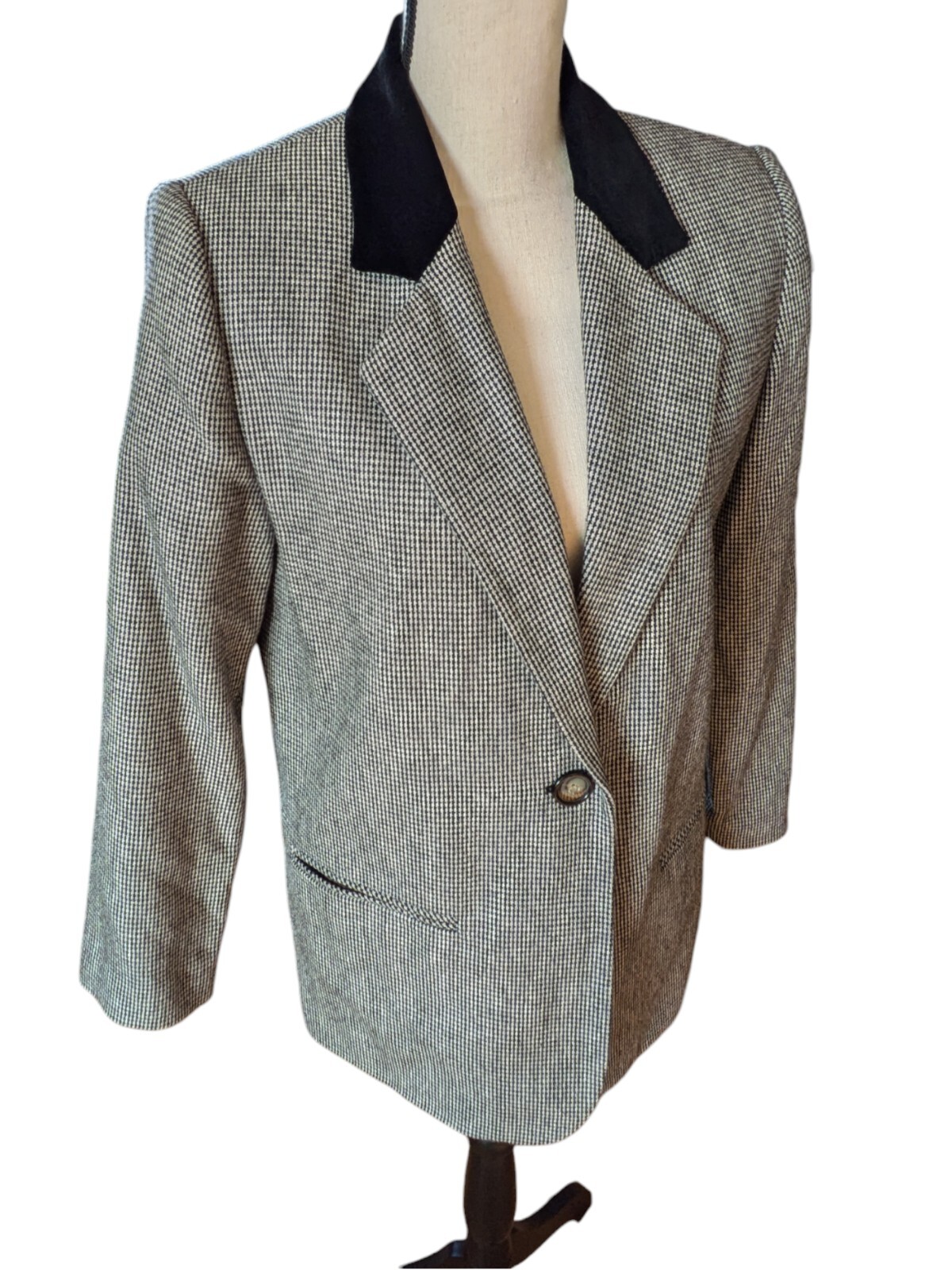 Vintage Sag Harbor Womens SZ6 Houndstooth Single Button Wool Blend Blazer Jacket image 5