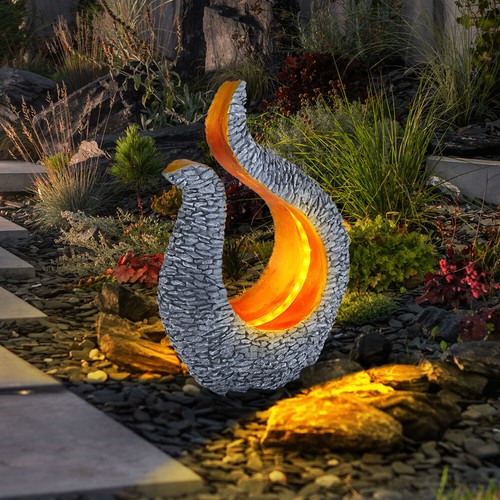 Außenleuchte Solarlampe Gartendeko LED Dekoleuchte gold grau Steinoptik Skulptur - Bild 1 von 12