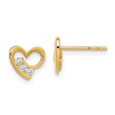 Madi K Kid's Earrings 14k Yellow Gold Cubic Zirconia Heart Post, 0.49 gm