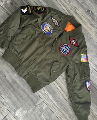 Alpha Industries Kinder Flieger MA-1 Jacke khaki Alter 7-8 Jahre Topgun kaum getragen