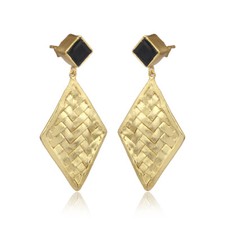 Handmade Black Onyx Gemstone 925 Silver Gold Plated Dangle Earrings Jewelry