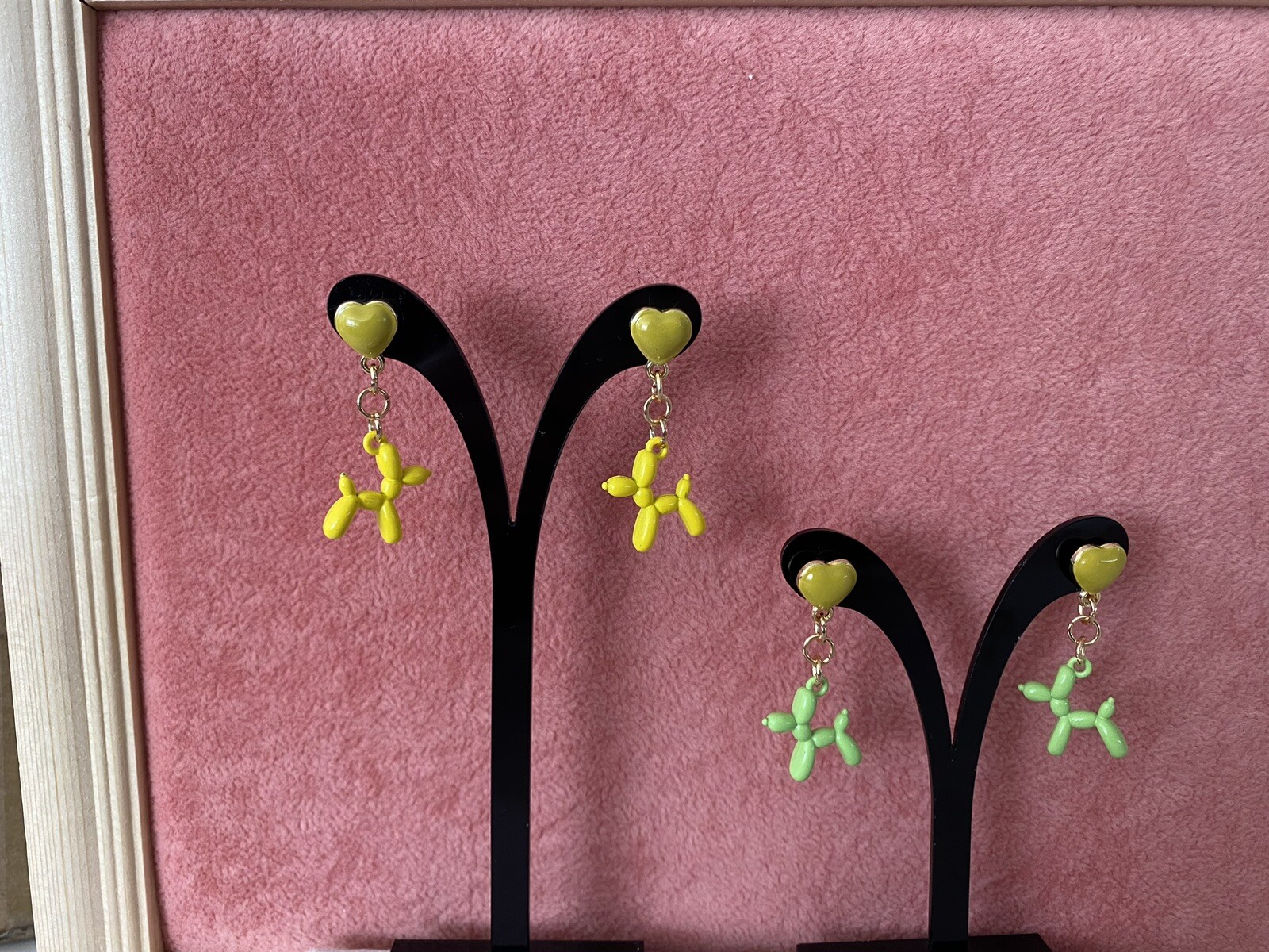 Balloon Dog Dangle Earrings, Funky Novelty Heart Earrings, Kawaii Party