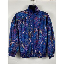 Vintage Lavon By Cheerful Corp Multi Patterned Windbreaker Jacket Blue M D287