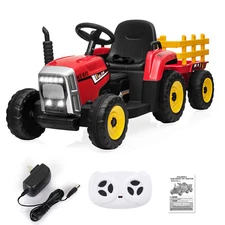 12V Kids Electric Battery-Powered Ride On Tractor Toy Remote Control w/ Trailer 