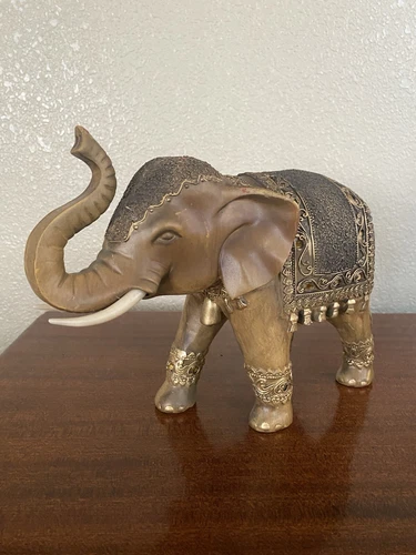 Vtg Regal Indian Elephant Figurine HandCarved Polystone GoodLuck Sculpture