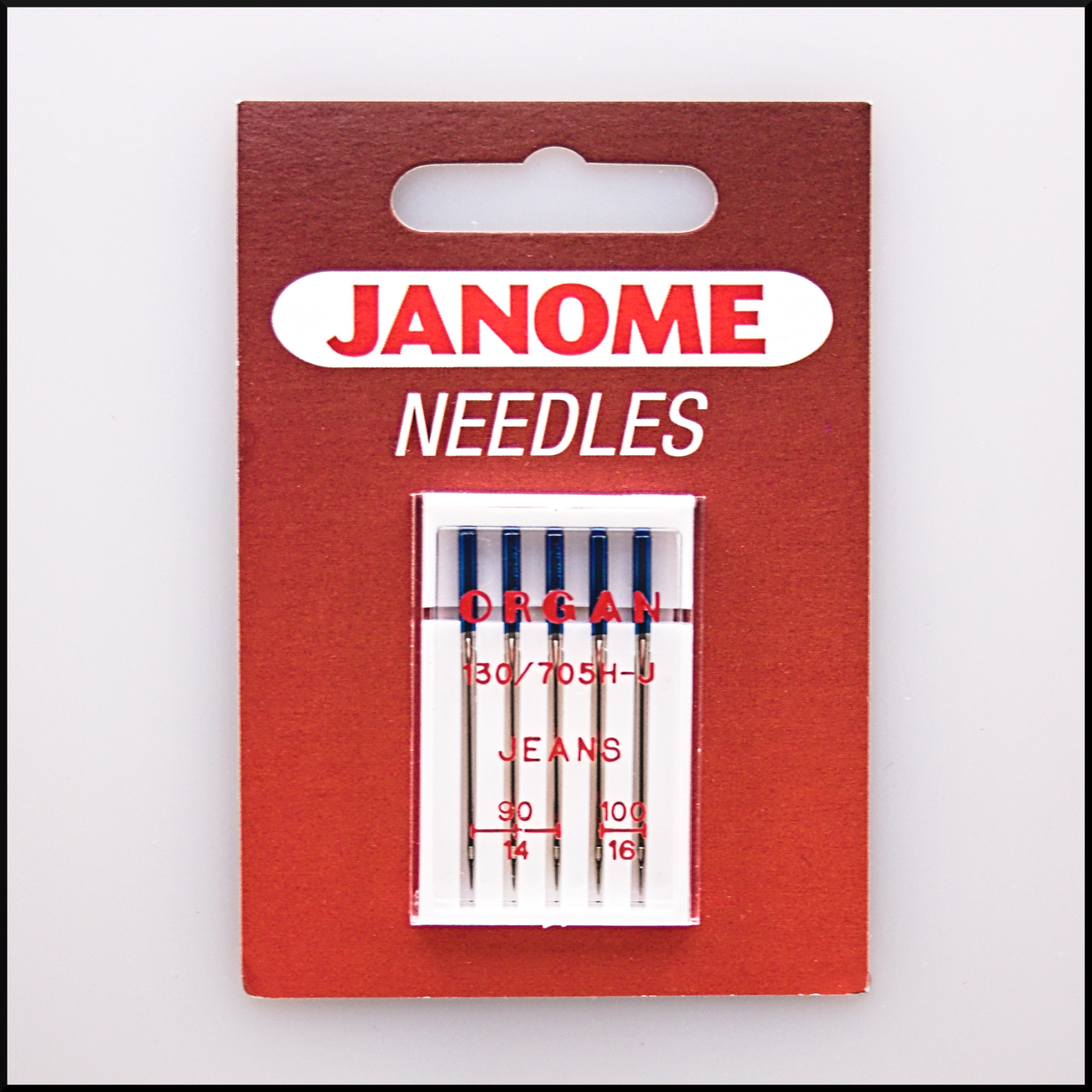 JANOME Sewing Machine JEANS NEEDLES - SIZES 90/14, 100/16 (PACK OF 5) -990416000