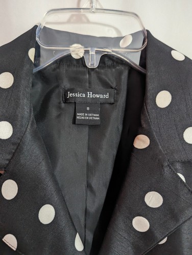 JESSICA HOWARD Black Polka Dot Rockabilly Midi Sleeveless Dress Size 8 Belted U1 - Picture 4 of 6