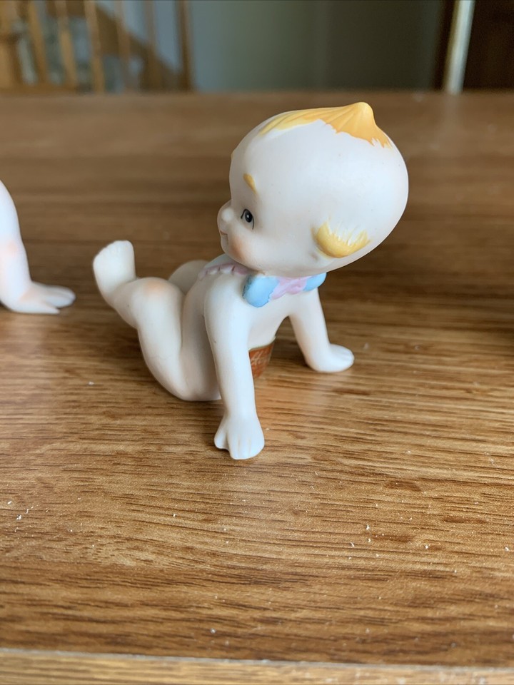 Set of 5 Vintage Lefton Bisque Porcelain Kewpie Doll Blue Wing Baby