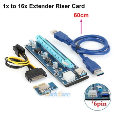 6Pin Express USB 3.0 PCI-E 1x to 16x Extender Riser Card Adapter Power Cable 