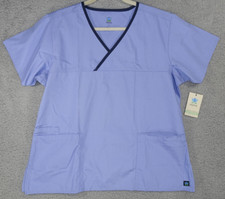 NWT Maevn Scrub Top Women's Size L Core Contrast Mock Wrap 3 Pockets Blue