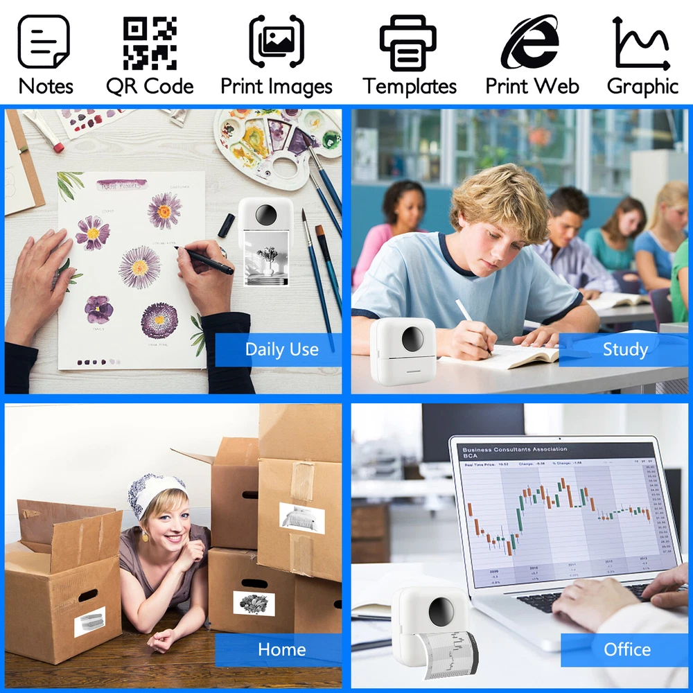 Mini Bluetooth Portable Inkless Thermal Photo Printer with Roll Paper  