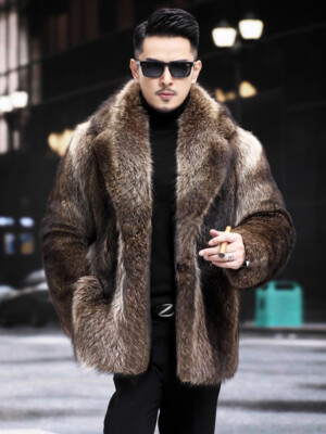 Men's Fur Winter Mid-length Fox Fur One-piece Mink Coat Thickened
