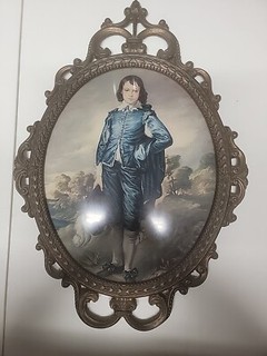 Vintage Made In Italy Florentine Oval Brass Framed BLUE BOY Convex Glass 17"