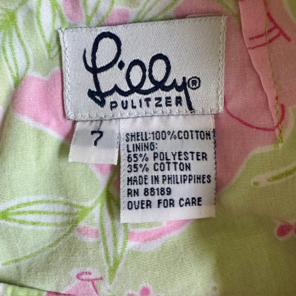 LILLY PULITZER ELEPHANTS Pink/Green Girls Skort SZ 7 Flowers Bow Animal READ - Image 4 of 4